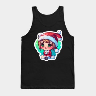 Cute Adorable Kawaii Chibi Girl Dressed in Santa Claus Outfit Tank Top